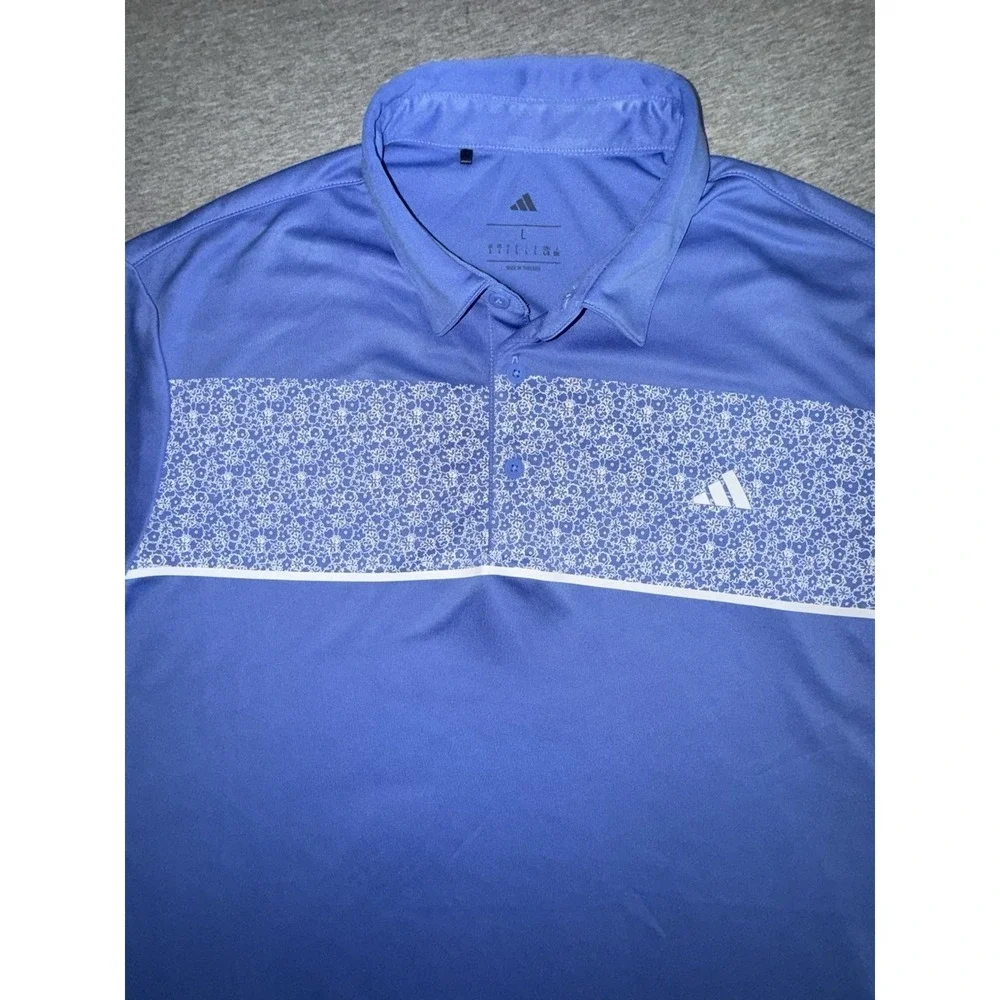 Adidas Mens Performance‎ Polo Golf Shirt Size Medium Blue Floral Chest Band